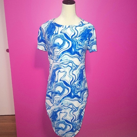 No Boundaries Ladies blue&white swirl bodycon dress (Size Large) - Picture 1 of 5